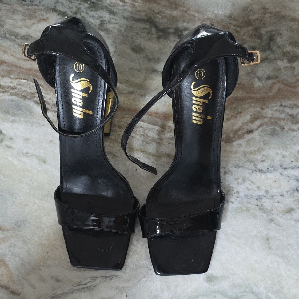SHEIN Glossy Black Strappy Heels